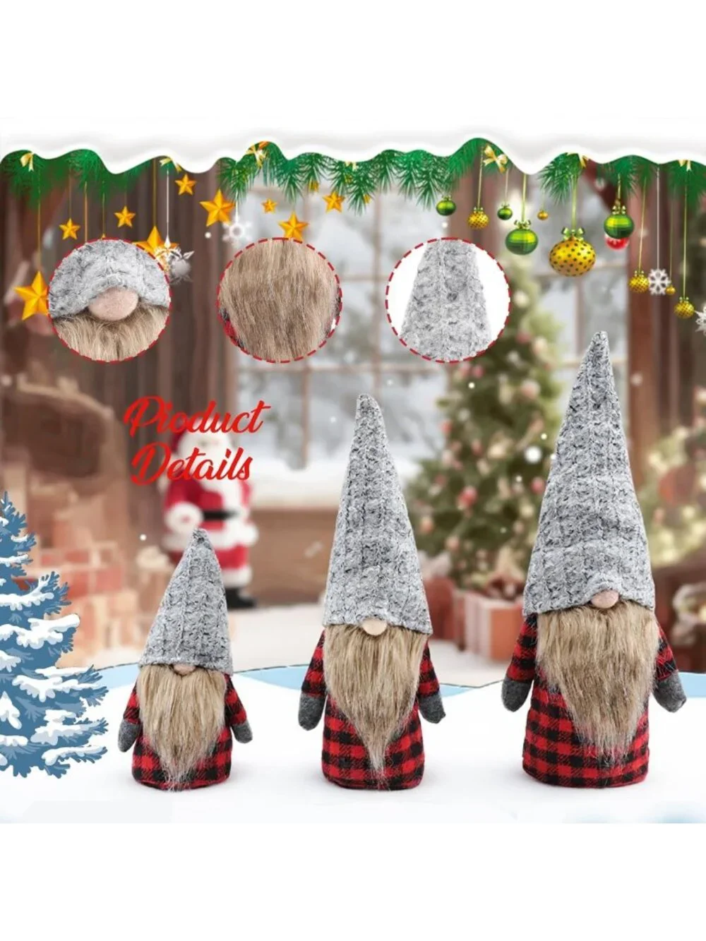 Handmade Christmas Gnomes Decorations - 3 Pack Nordic Elf Santa Figurines for